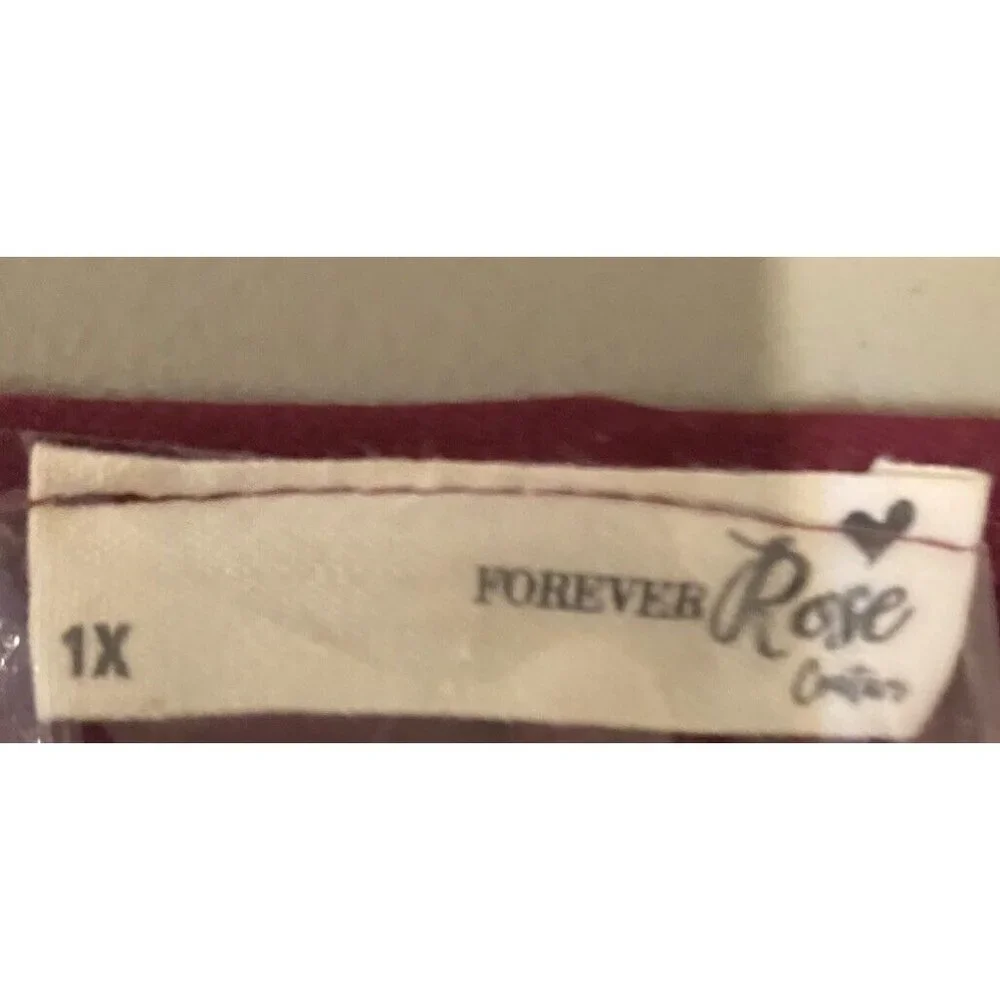 Forever Rose Dress Women 1X Wine 3/4 Sleeve Knee Swing Flare Stretch Knit - Picture 8 of 8